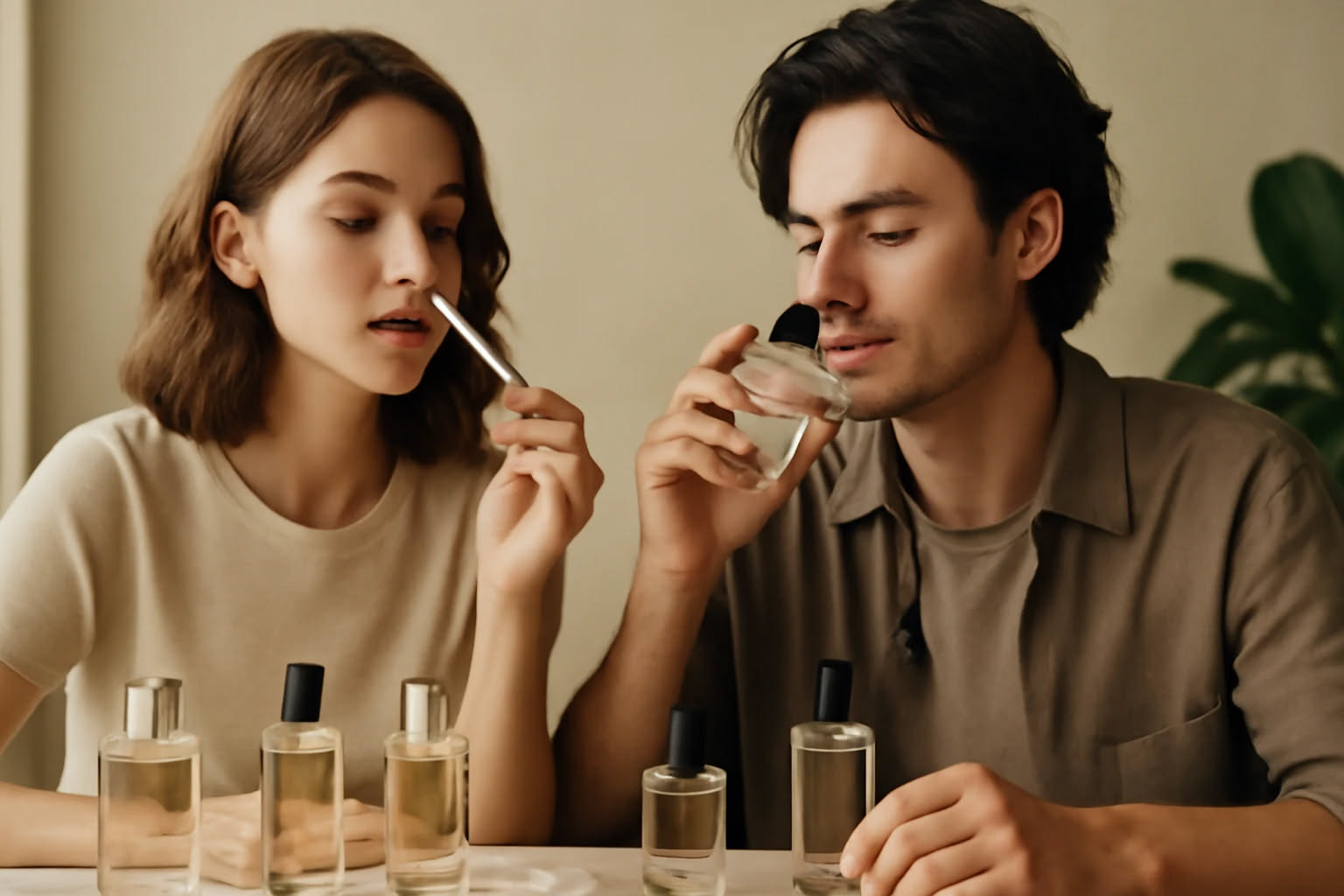 Profumo originale su sfondo chiaro con scatola, flacone in vetro trasparente, tappo dorato e confezione stampata nitidamente